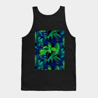 Elegant Tropical floral leaves botanical pattern,botanical pattern, tropical plants, dark blue leaves pattern over a Tank Top